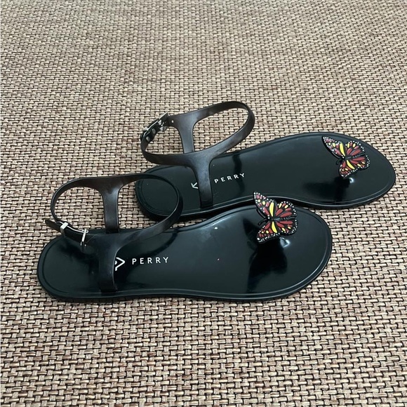 Sperry Black Jelly Sandals with Multicolor Butterfly Accent Size 8 - Picture 4 of 7